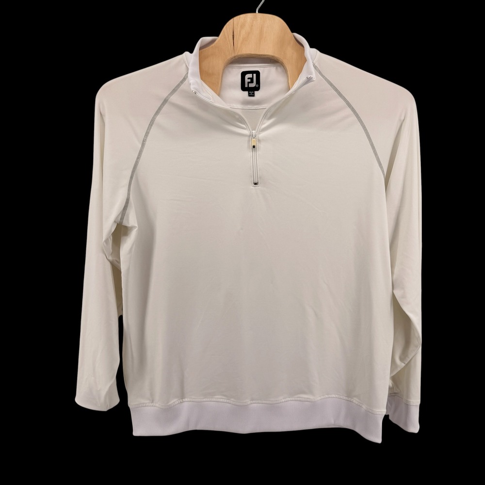 FootJoy 1/4 Zip Pullover Men XL Pre-Owned Off-White Stretch Raglan Sleeve Golf‎